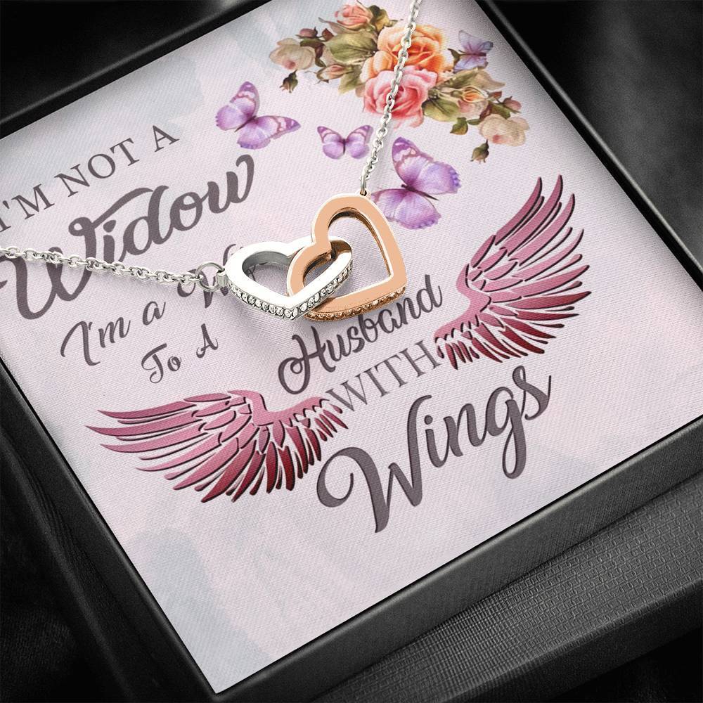 Im Not A Widow Interlocking Husband Memorial Heart Necklace Standard Box Jewelry