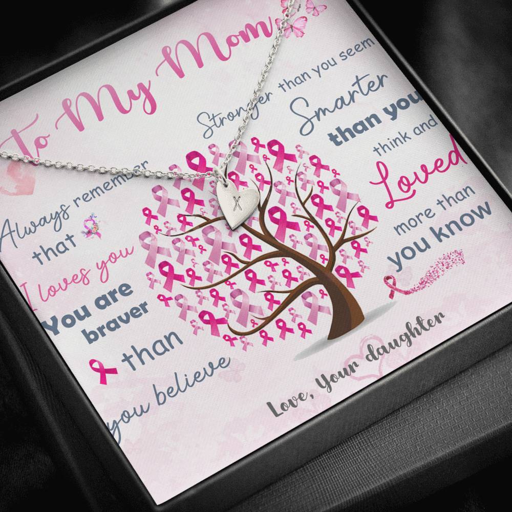 Breast Cancer Awareness To My Mom Necklace Sterling Silver - 1 Heart Jewelry