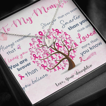 Breast Cancer Awareness To My Mom Necklace Sterling Silver - 1 Heart Jewelry