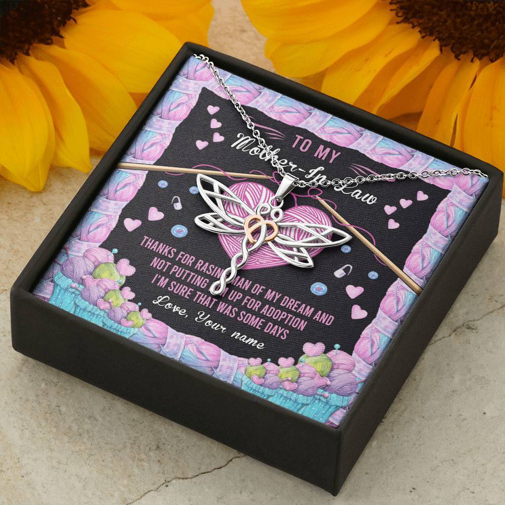 Persionalized Name To My Mother In Law Dragonfly Necklace With Message Card Jewelry
