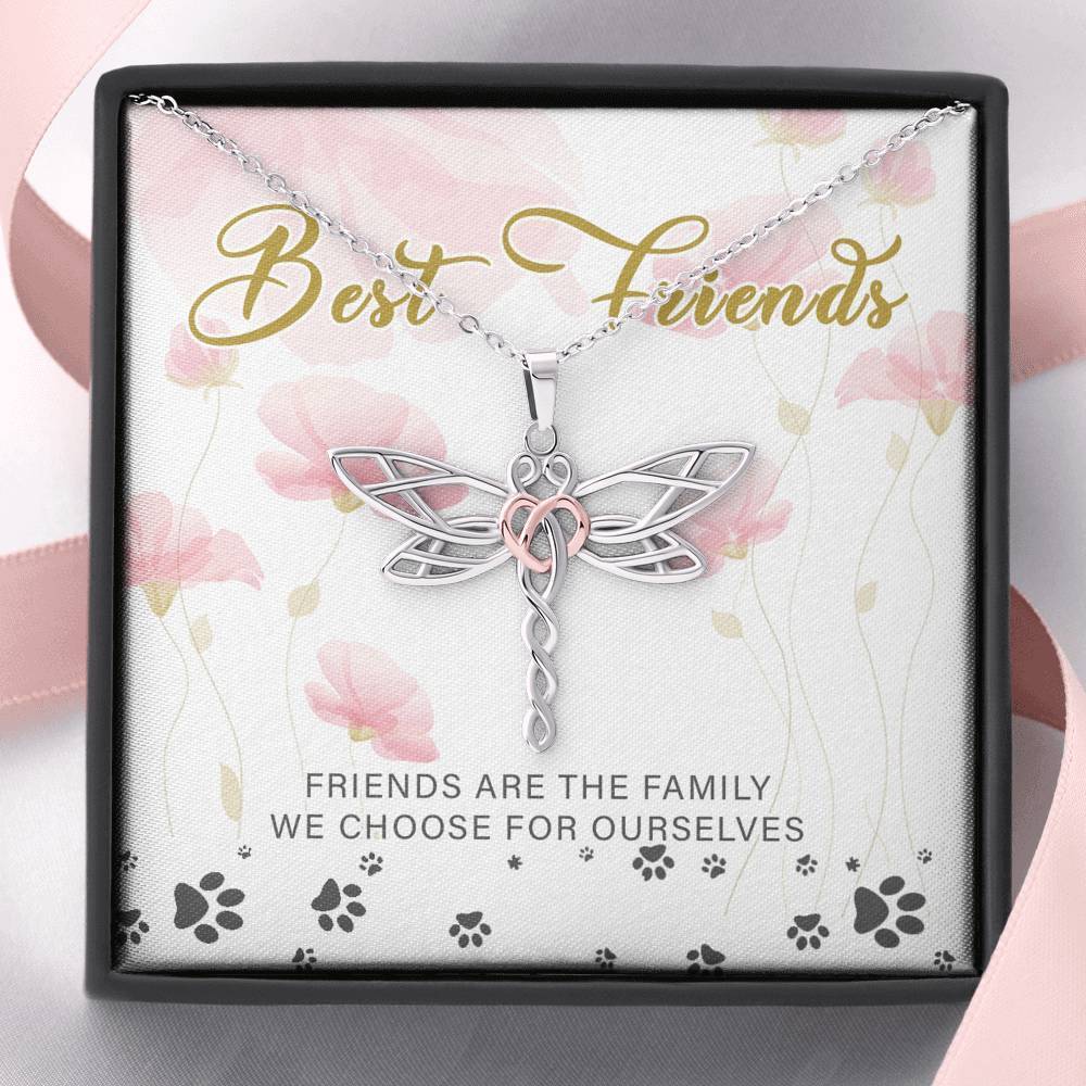 Best Friend Friends Are The Family We Choose For Ourselves Dragonfly Necklace With Pod Message Card