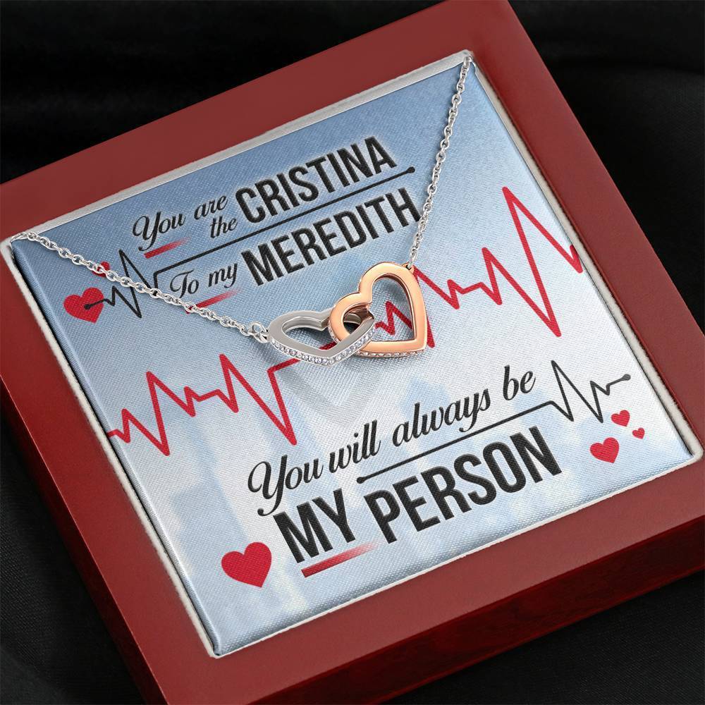 You Are The Cristina To My Meredith Interlocking Heart Necklace Mahogany Style Luxury Box Jewelry