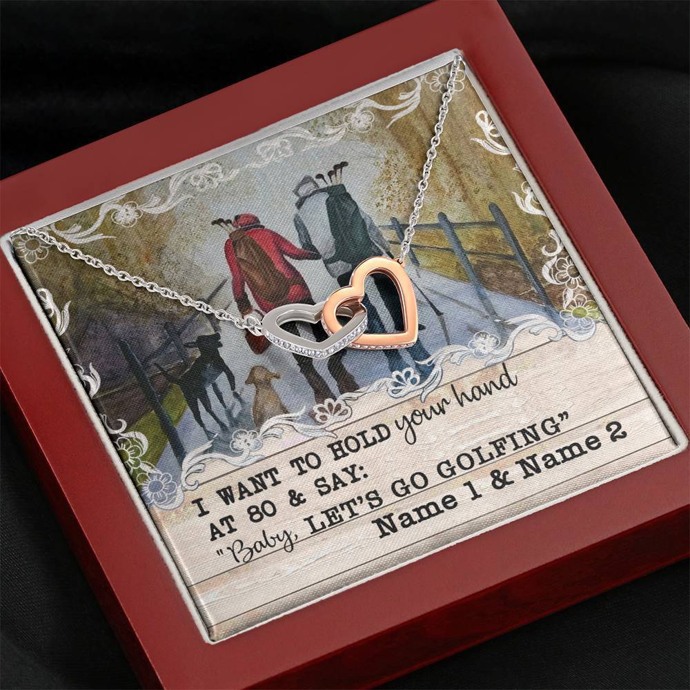 Golf I Want To Hold Your Hand Interlocking Heart Necklace With Pod Message Card Mahogany Style