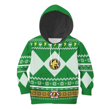 YMskinss 3D Kid Hoodie Green Power Rangers