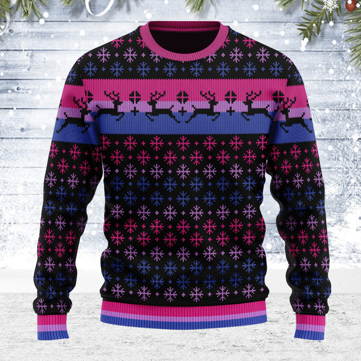 Bisexual Pride Flag Ugly Christmas Sweater - OodieGang