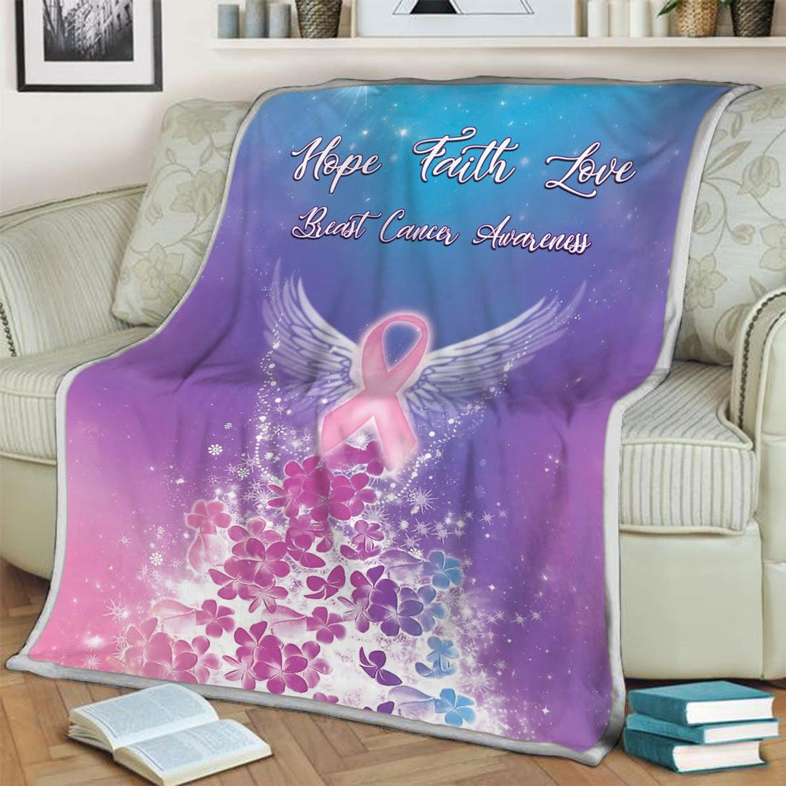 Blanket Hope Faith Love Breast Cancer Awareness - DucG