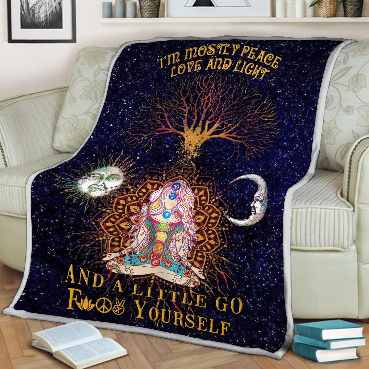Blanket I'm Mostly Peace Love And Light And A Little Go Face Yourself - DucG