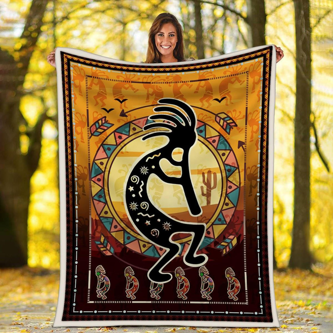 Blanket Kokopelli Playing Flute Primitive Southwest - DucG