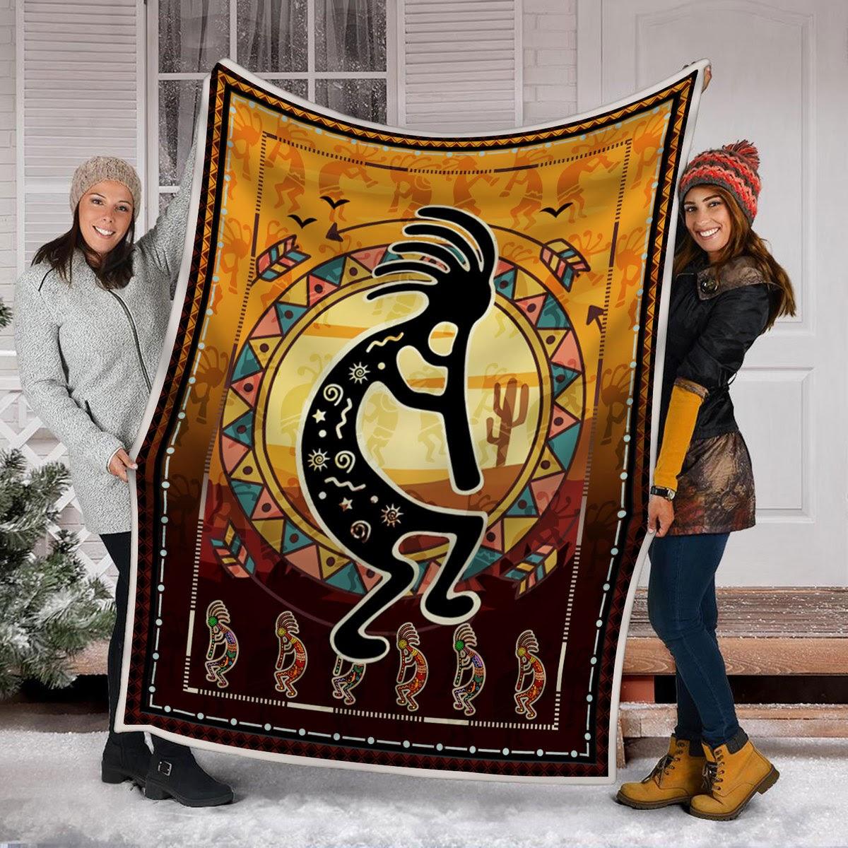 Blanket Kokopelli Playing Flute Primitive Southwest - DucG