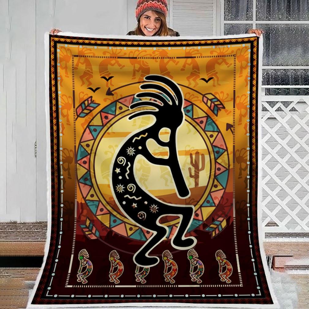 Blanket Kokopelli Playing Flute Primitive Southwest - DucG