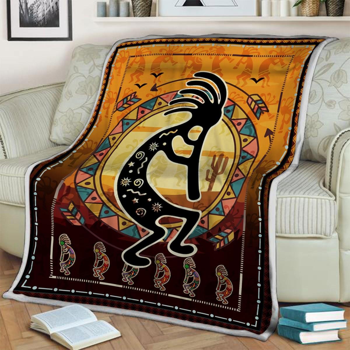 Blanket Kokopelli Playing Flute Primitive Southwest - DucG