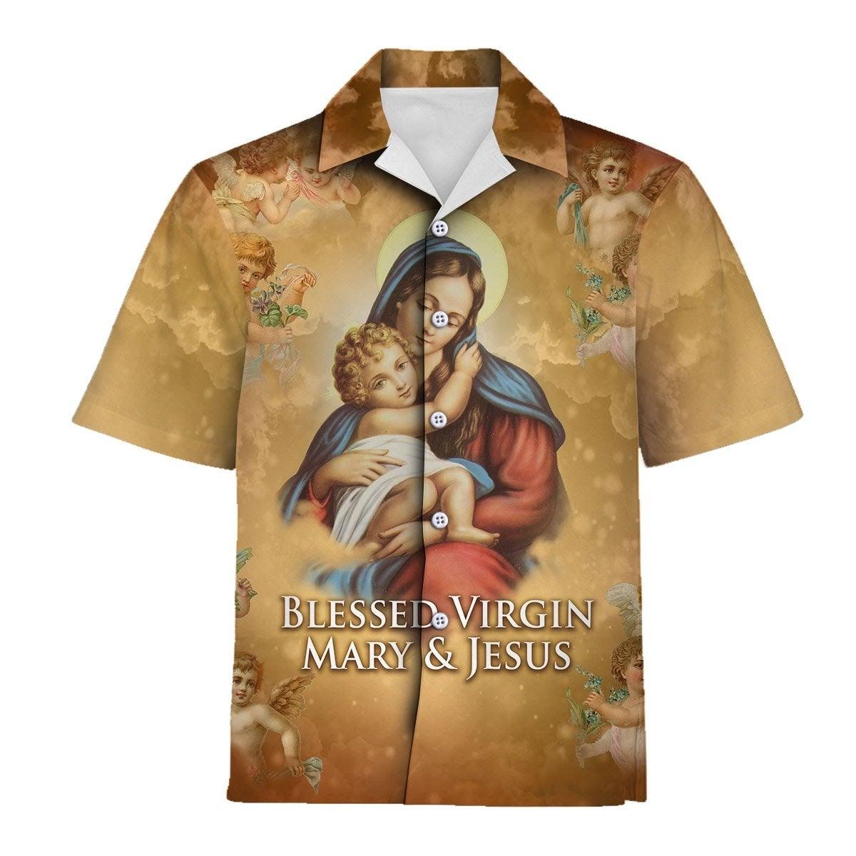Blessed Virgin Mary & Jesus Hawaiian Shirt - Gearhomie.com