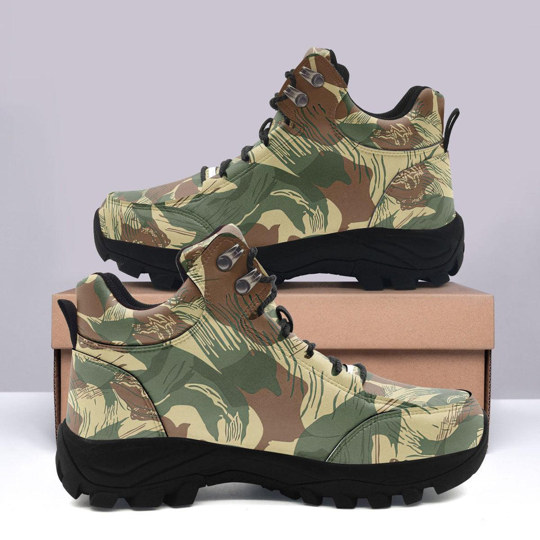 Brushstroke Rhodesian Security Forces 1965 Camo Pattern Hiking Shoes - OodieGang