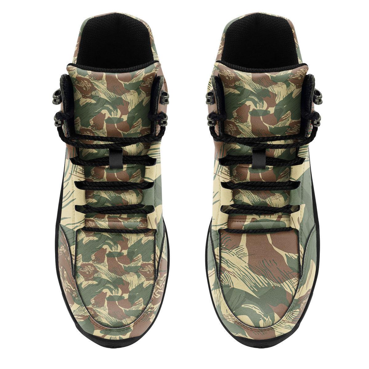 Brushstroke Rhodesian Security Forces 1965 Camo Pattern Hiking Shoes - OodieGang