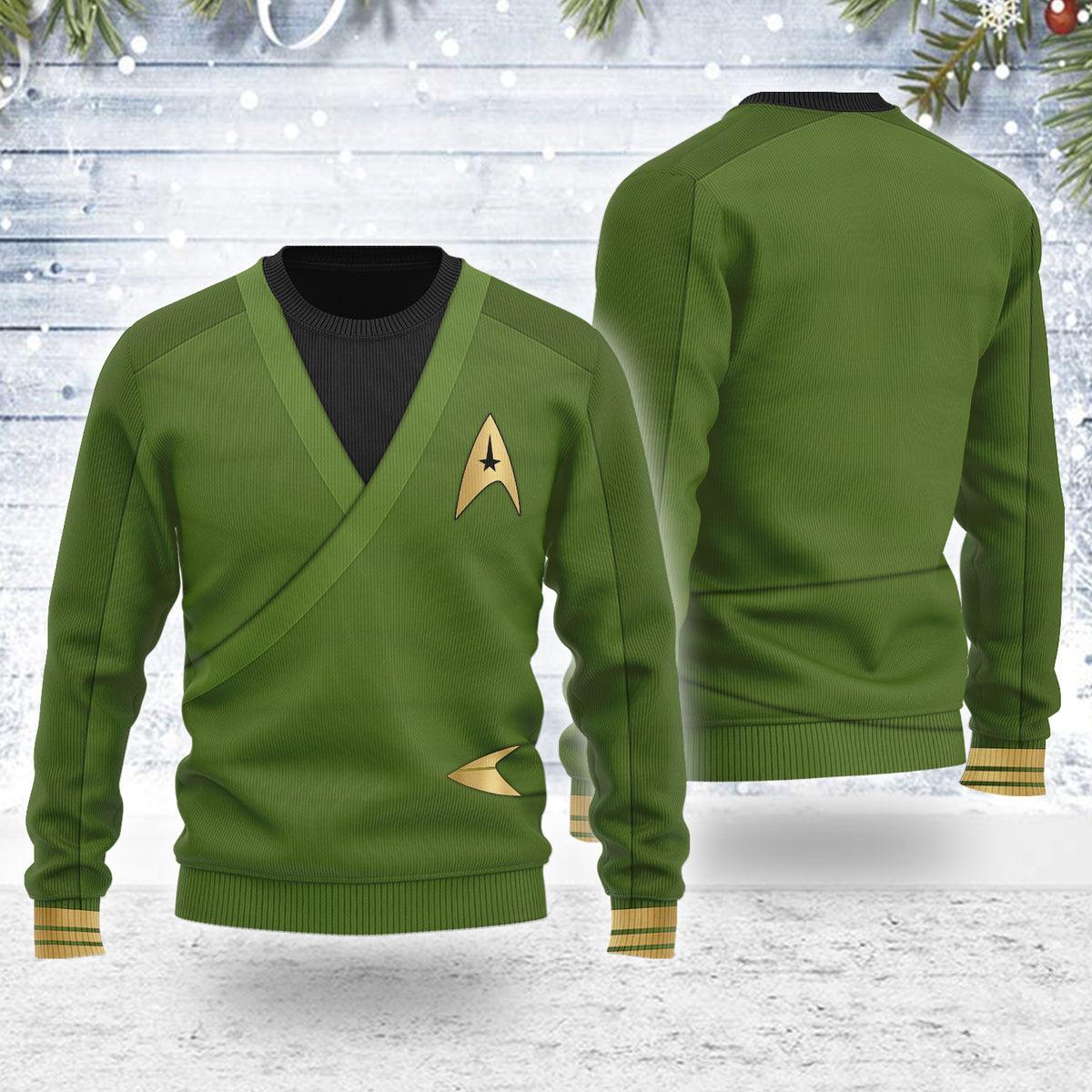 Captain Pike Green Themed Costume Christmas Wool Sweater - Gearhomie.com