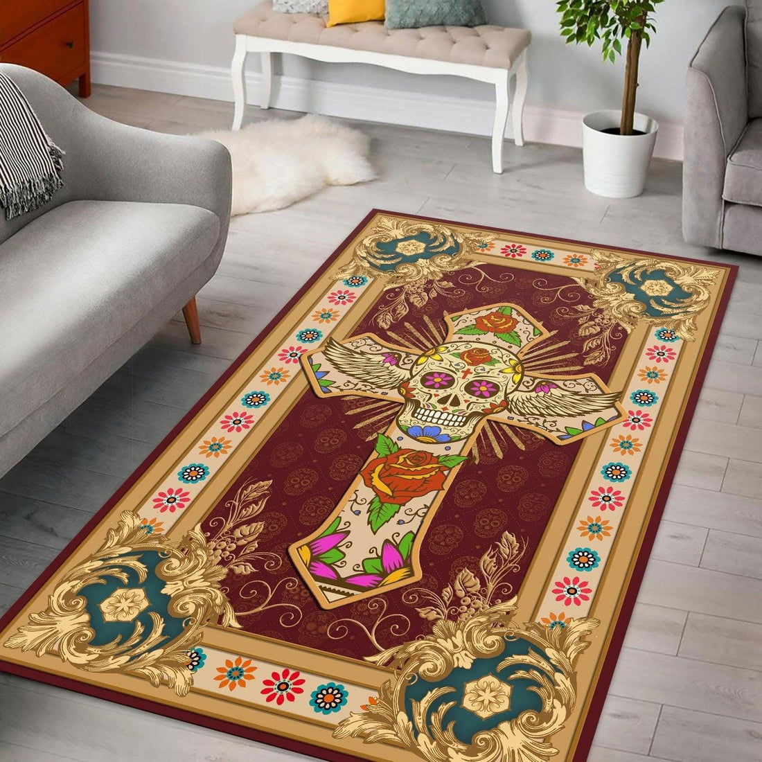Cross Sugar Skull Rug - DucG