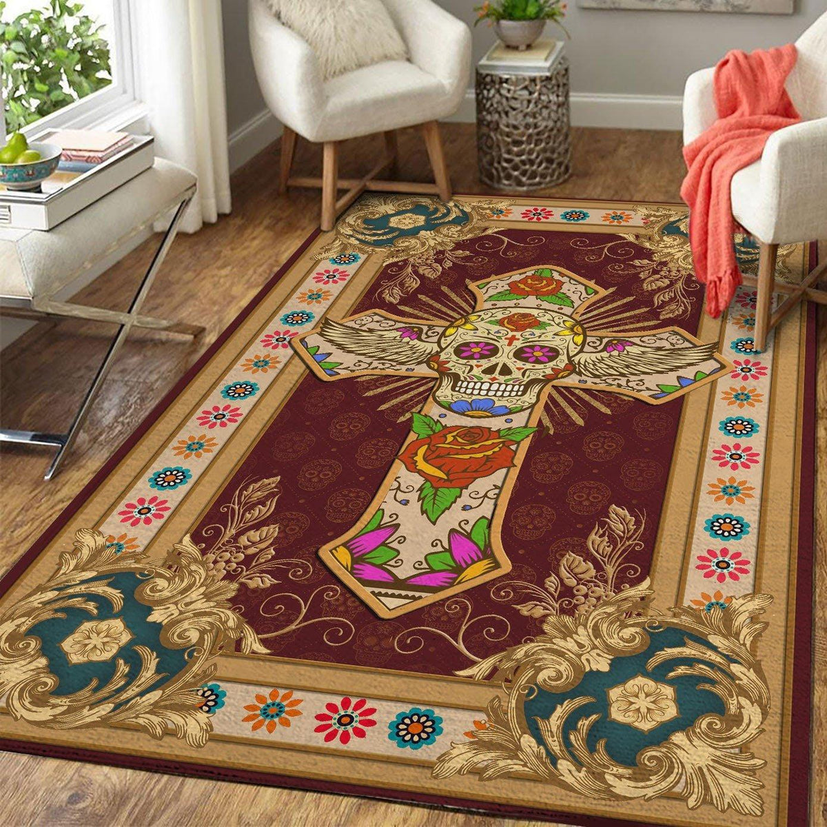 Cross Sugar Skull Rug - DucG