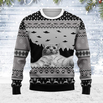 YMskins Ugly Christmas Sweater UFO Cat Hoodie Funny Cat Selfi 3D Apparel