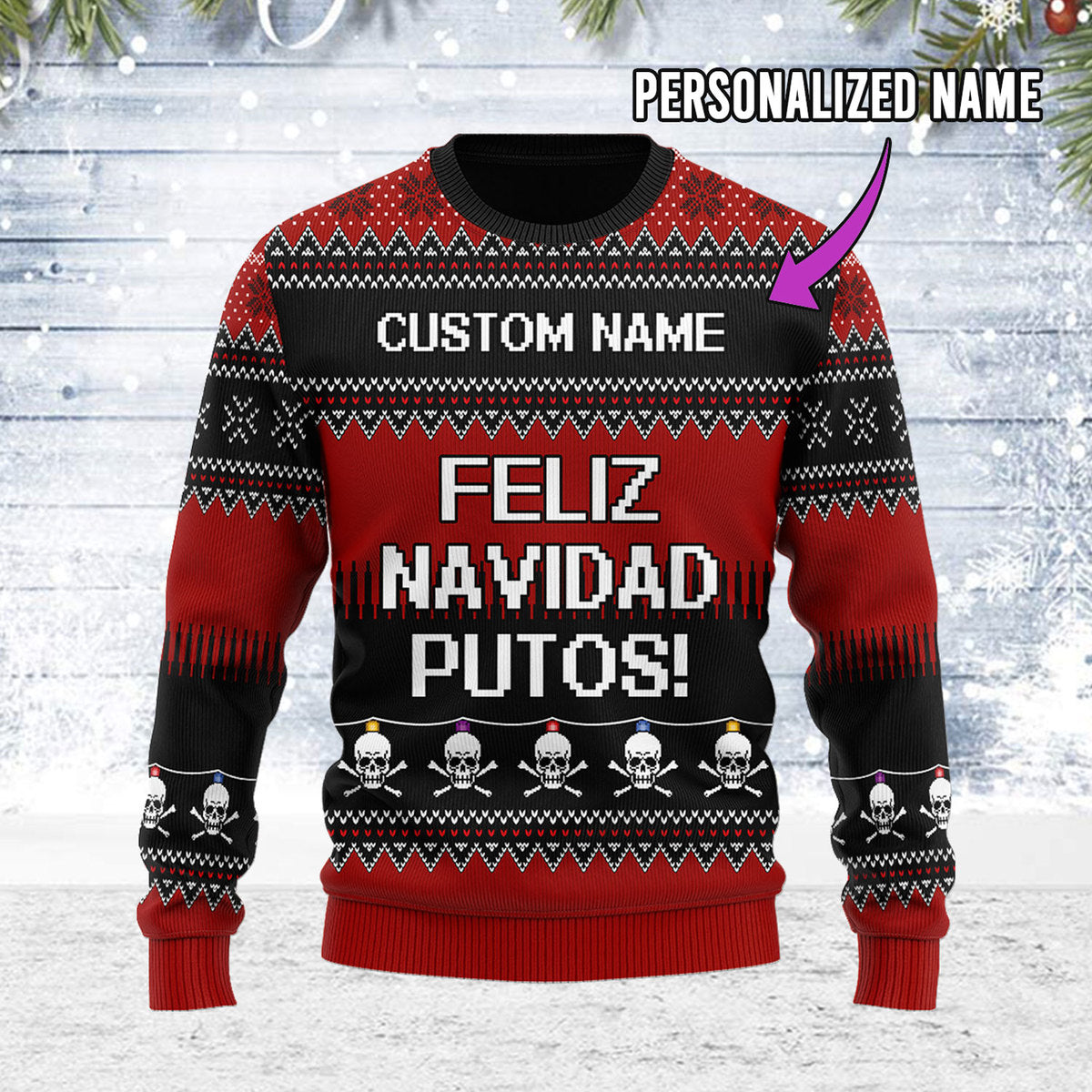 YMskins Ugly Christmas Sweater Feliz NaviDad Custom Name 3D Apparel