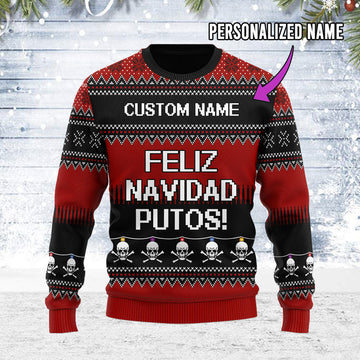 YMskins Ugly Christmas Sweater Feliz NaviDad Custom Name 3D Apparel