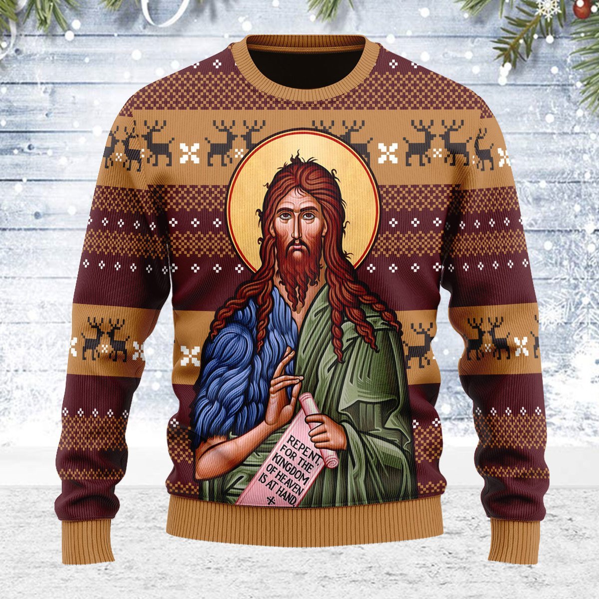 Merry Christmas YMskins Unisex Ugly Christmas Sweater St. John the Baptist 3D Apparel