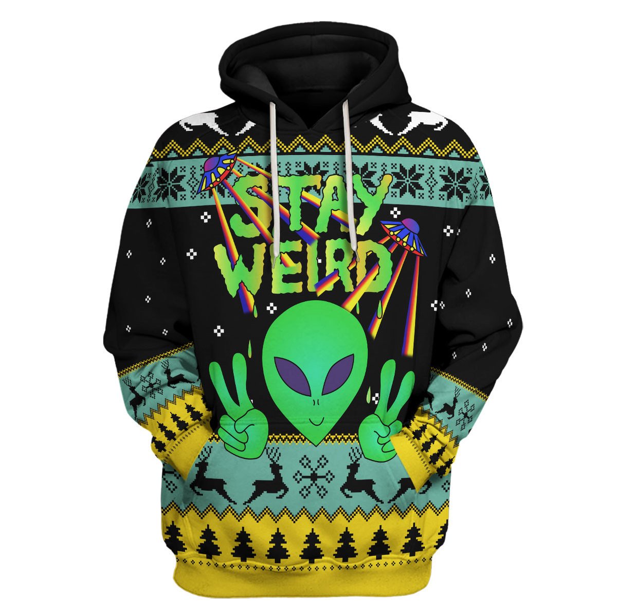 YMskins Tops Pullover Sweatshirt Stay Weird Alien 3D Apparel