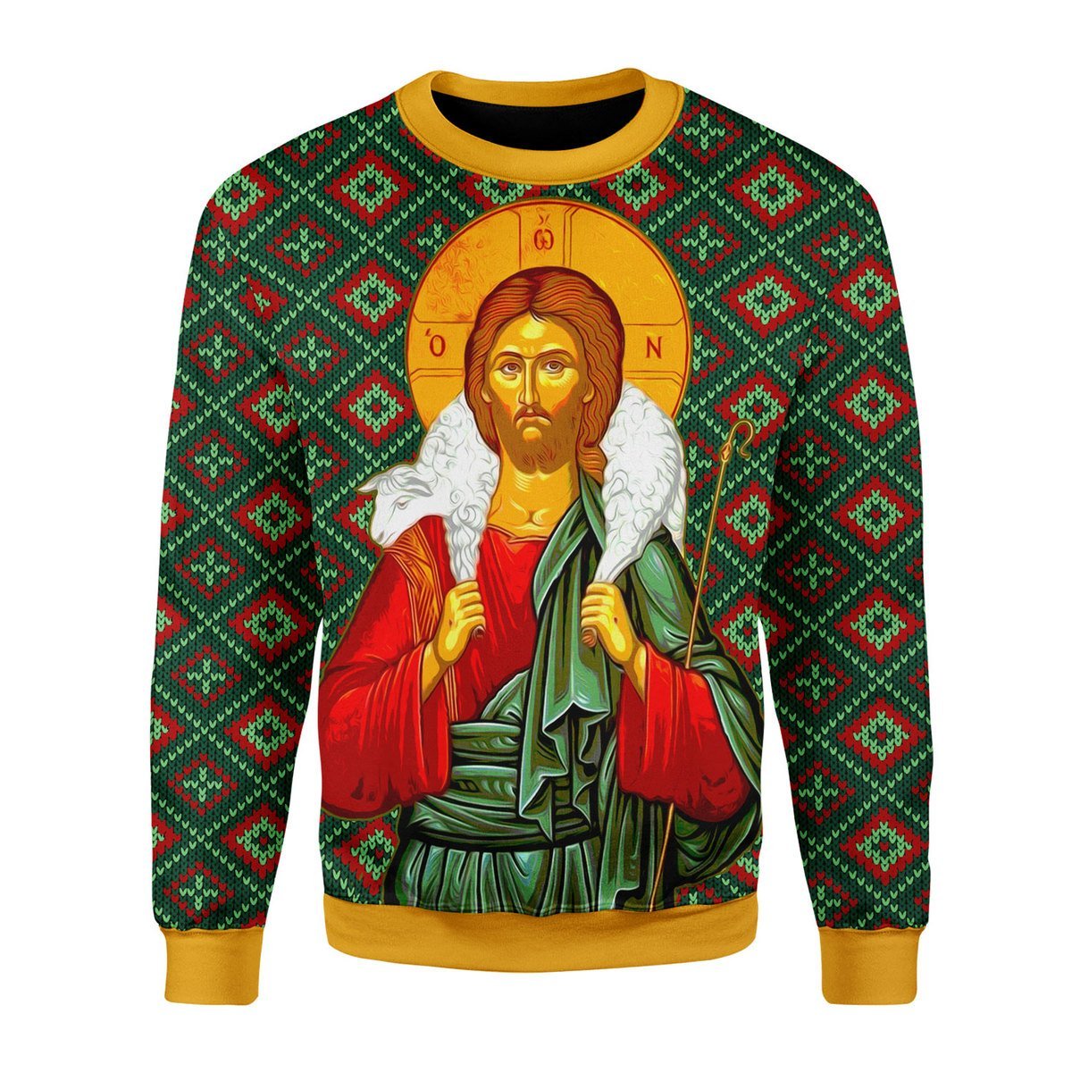 YMskins Christmas Unisex Sweater Orthodox Jesus Christ Ugly Christmas 3D Apparel