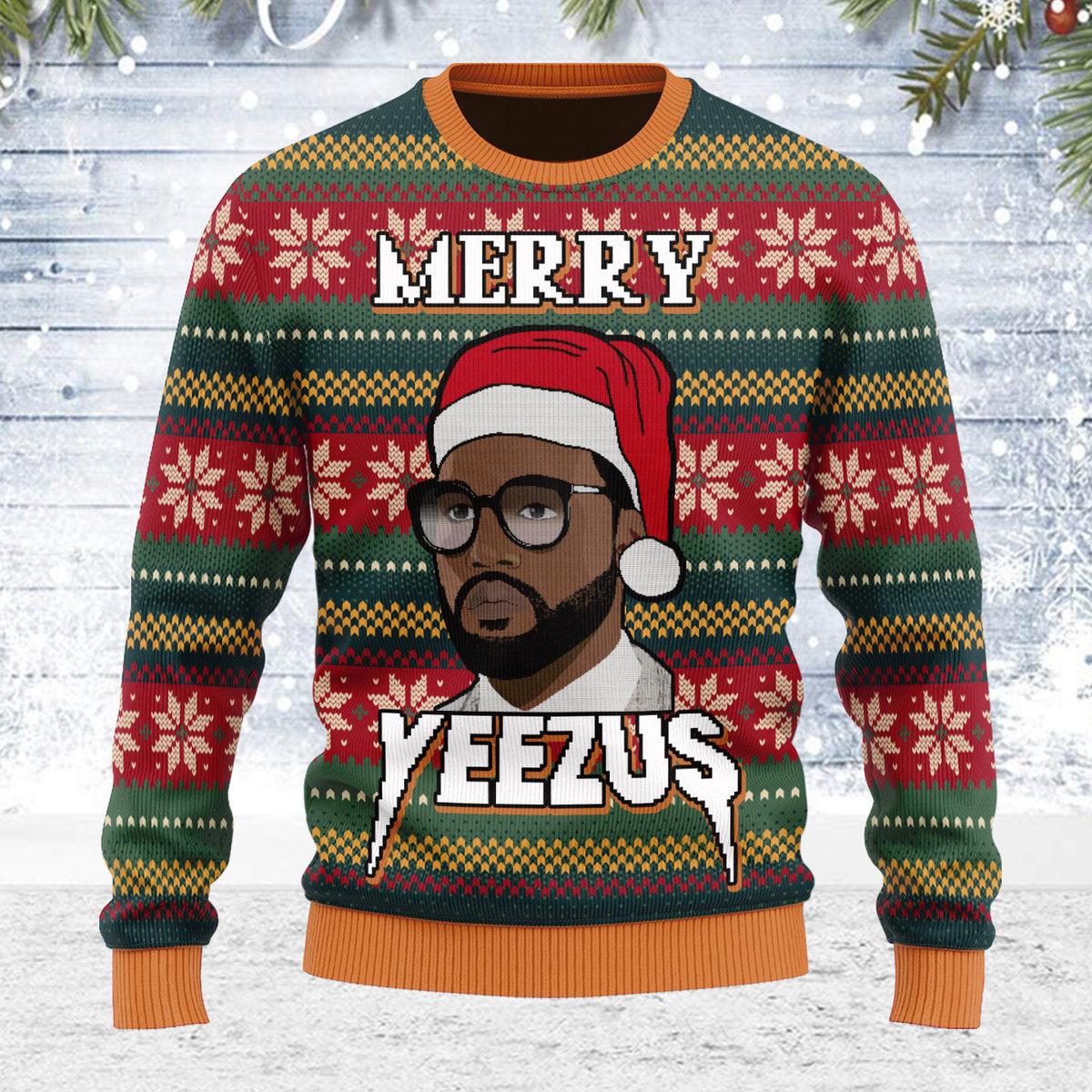 YMskins Ugly Christmas Sweater Merry Yeezus Meme 3D Apparel