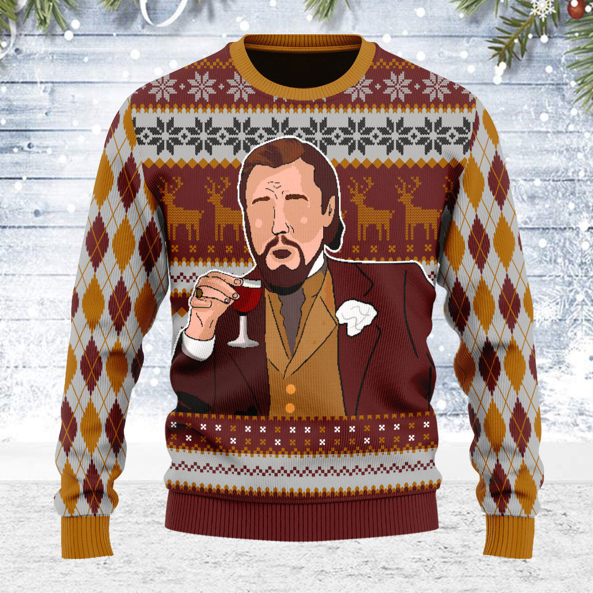 YMskins Ugly Christmas Sweater Leo Laughing Meme Merry Christmas 3D Apparel