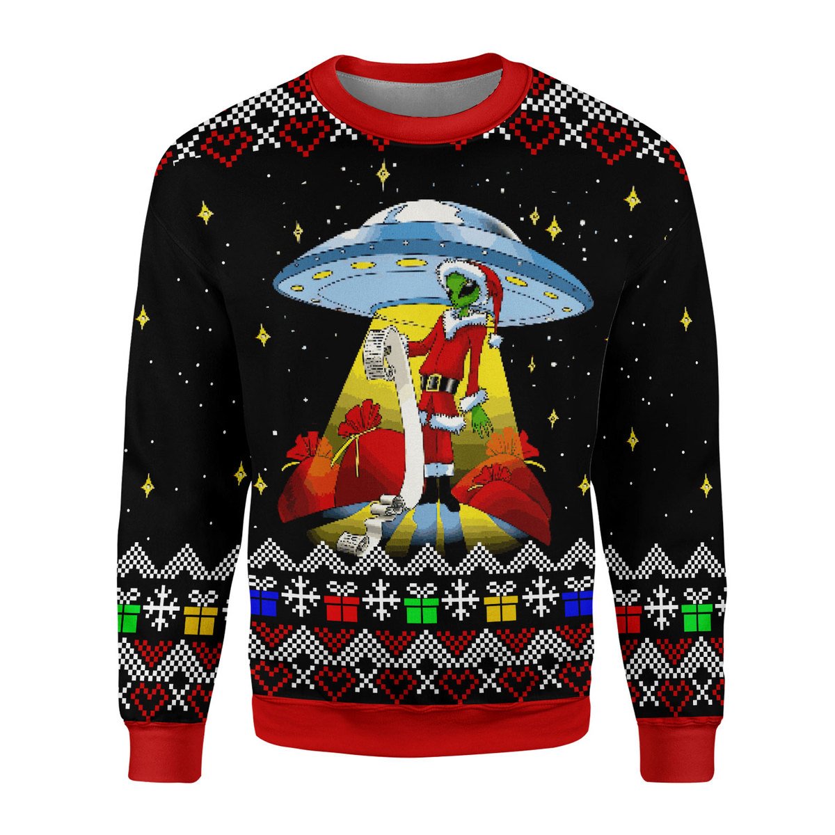 YMskins Ugly Sweater Funny Alien UFO Ugly Christmas 3D Apparel