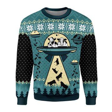 YMskins Ugly Sweater UFO ALien Cow Abduction 3D Apparel