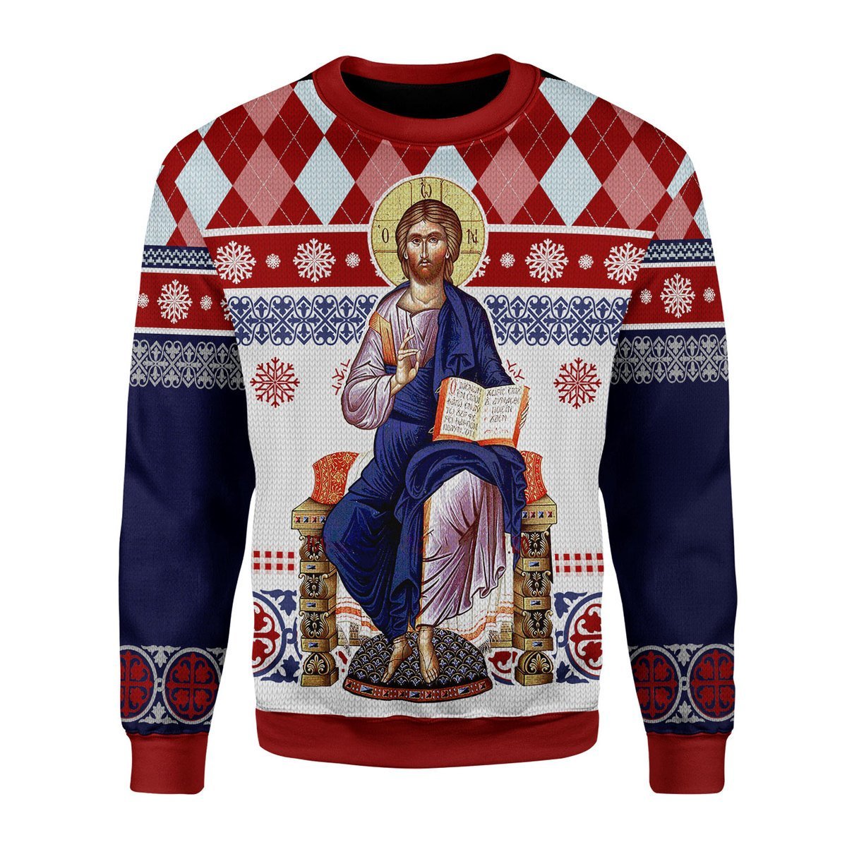 YMskins Christmas Unisex Sweater Jesus Evlogon Greek Byzantine Orthodox Ugly Christmas 3D Apparel
