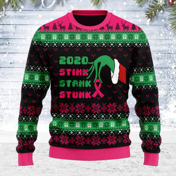 YMskins Ugly Christmas Sweater Stink Stank Stunk Breast Cancer 3D Apparel