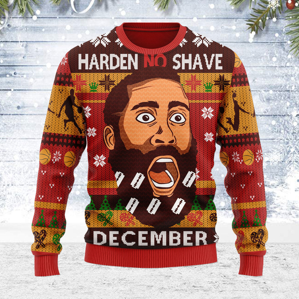 YMskins Ugly Christmas Sweater Harden No Shave December 3D Apparel
