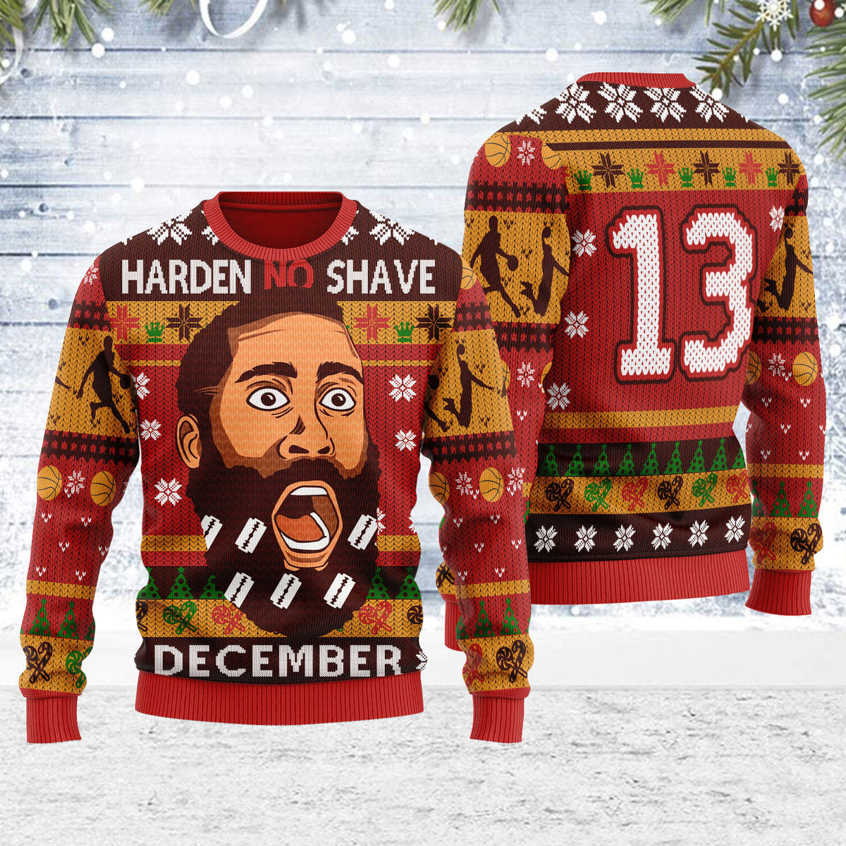 YMskins Ugly Christmas Sweater Harden No Shave December 3D Apparel