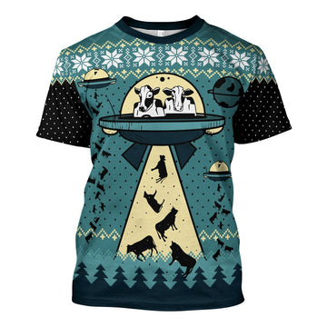 YMskins T-shirt UFO ALien Cow Abduction 3D Apparel