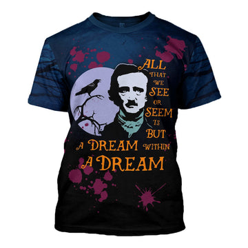 YMskins Unisex T-shirt Edgar Allan Poe A Dream Within A Dream 3D Apparel