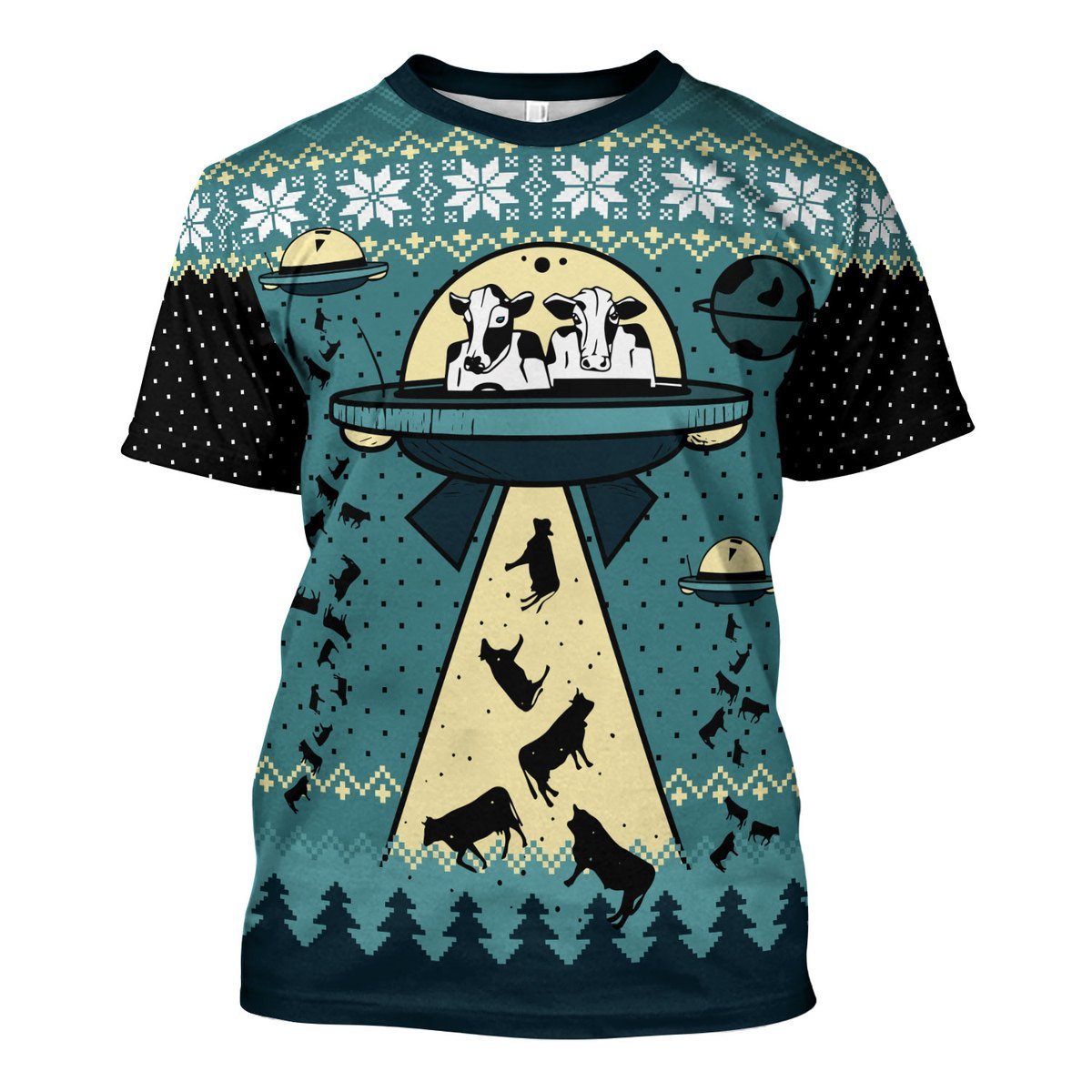 YMskins Tops Pullover Sweatshirt UFO ALien Cow Abduction 3D Apparel