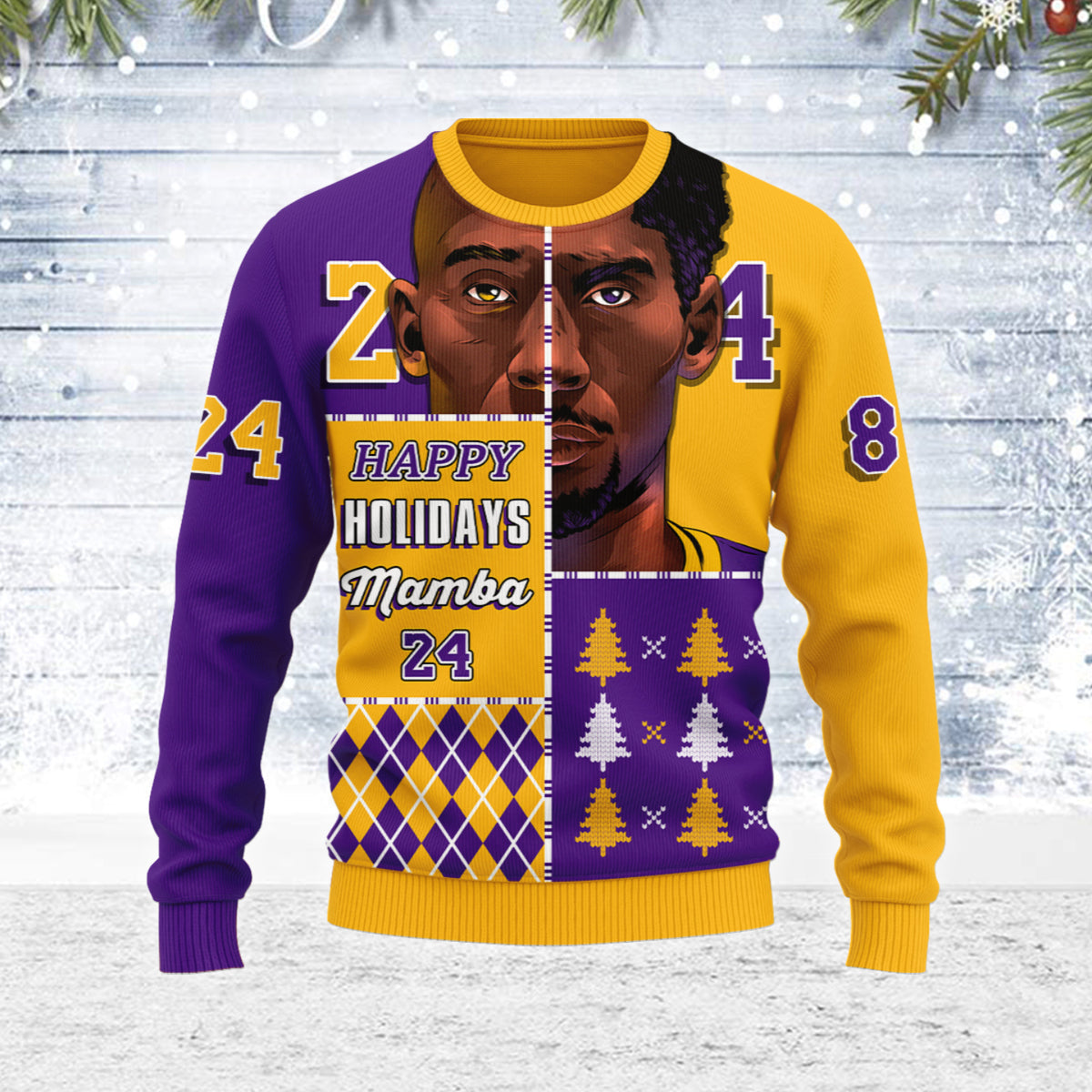 YMskins Ugly Christmas Sweater Happy Holidays Mamba 3D Apparel