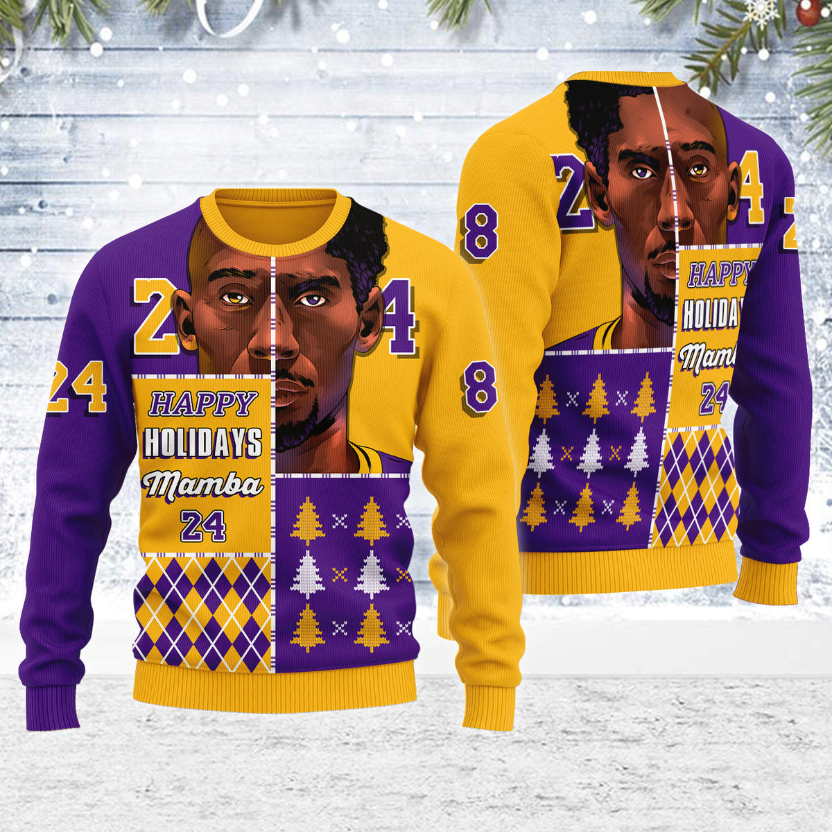 YMskins Ugly Christmas Sweater Happy Holidays Mamba 3D Apparel
