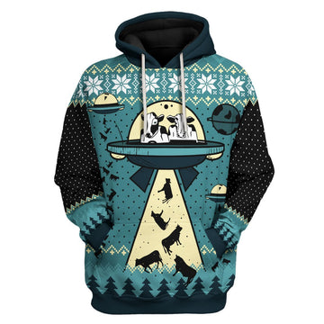 YMskins Unisex Hoodie UFO ALien Cow Abduction 3D Apparel