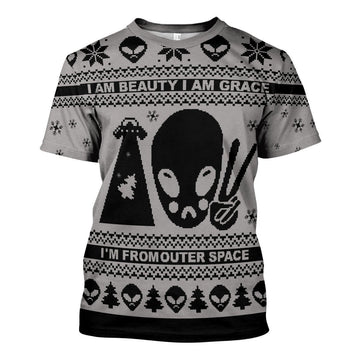 YMskins Unisex T-shirt I Am Beauty, I Am Grace, I'm From Outer Space Alien 3D Apparel