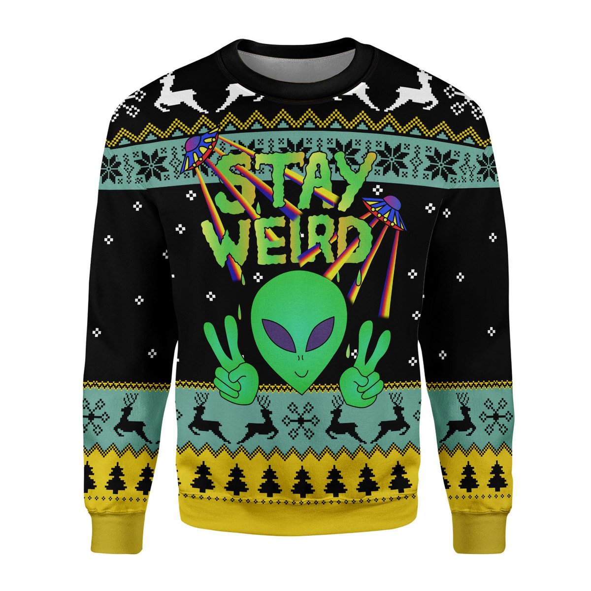 YMskins Tops Pullover Sweatshirt Stay Weird Alien 3D Apparel