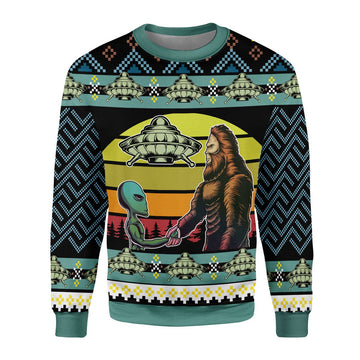 YMskins Ugly Sweater Holographic Alien & Sasquatch But Stuff Ugly Christmas 3D Apparel
