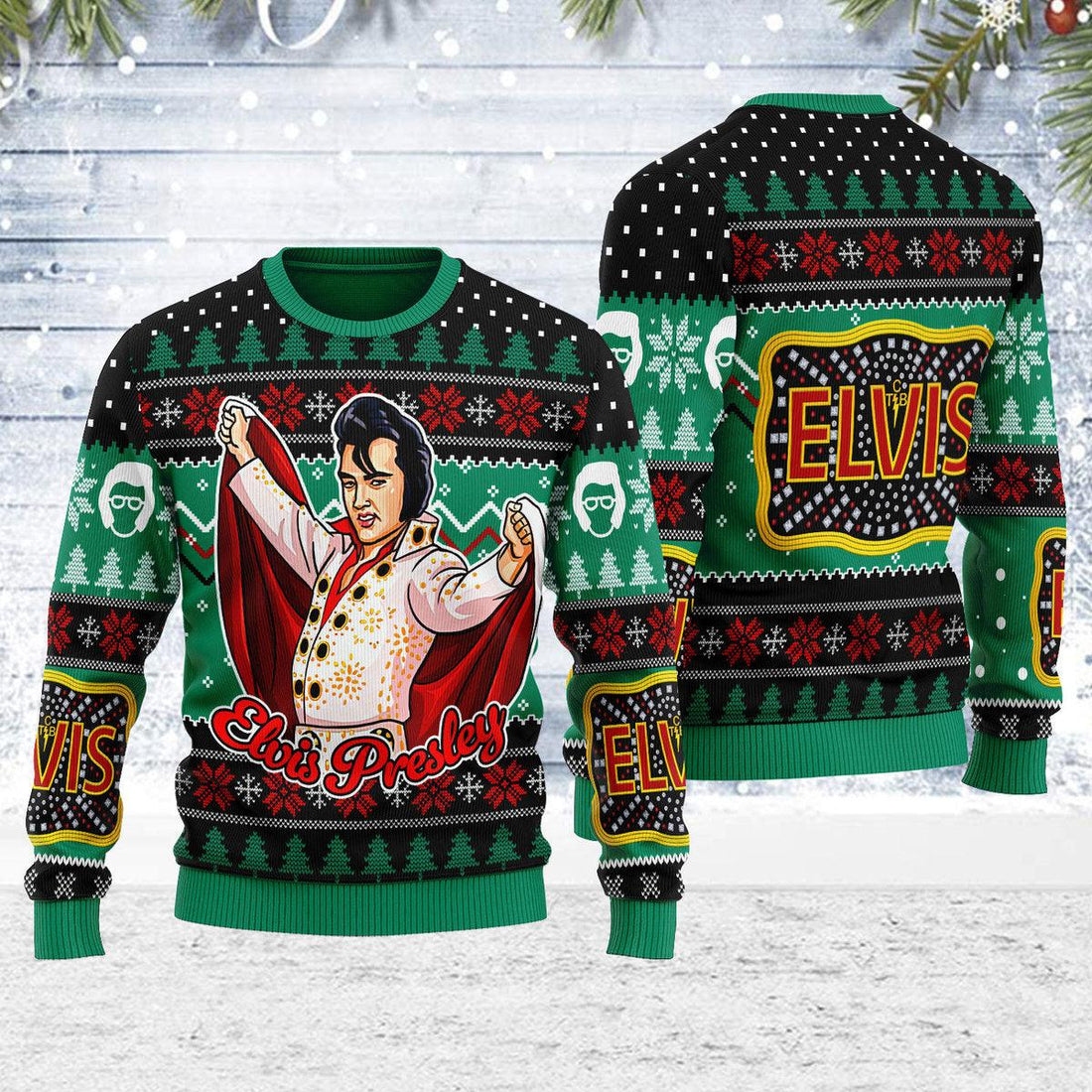 Elvis Presley "Belt buckle" Sign with Rhinestone Christmas Ugly Sweater - Gearhomie.com