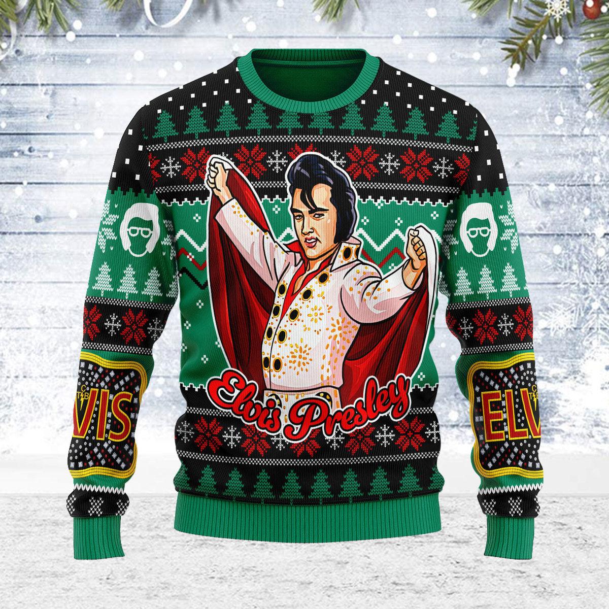 Elvis Presley "Belt buckle" Sign with Rhinestone Christmas Ugly Sweater - Gearhomie.com