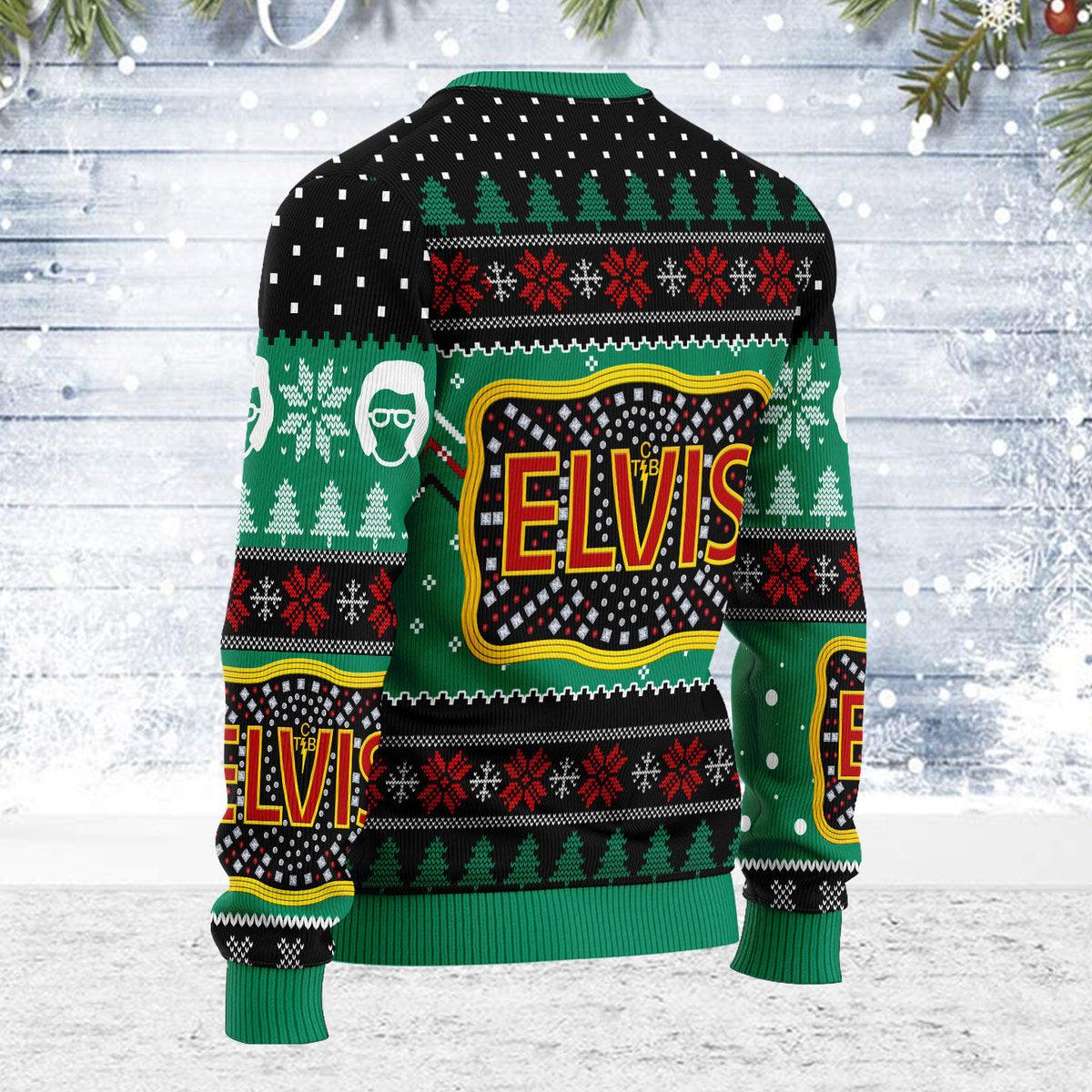 Elvis Presley "Belt buckle" Sign with Rhinestone Christmas Ugly Sweater - Gearhomie.com