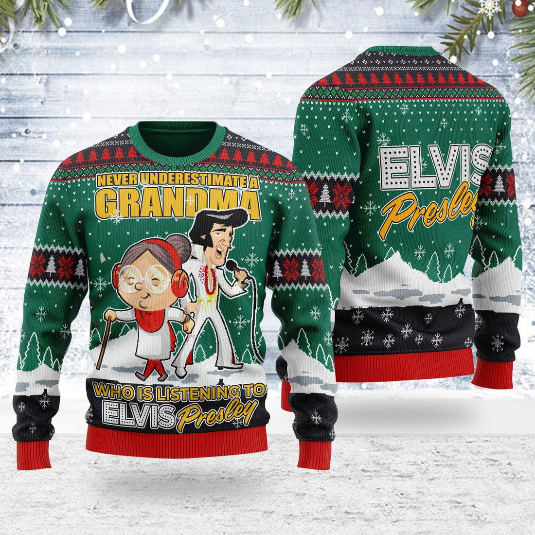 Elvis With Grandma Christmas Ugly Sweater - Gearhomie.com