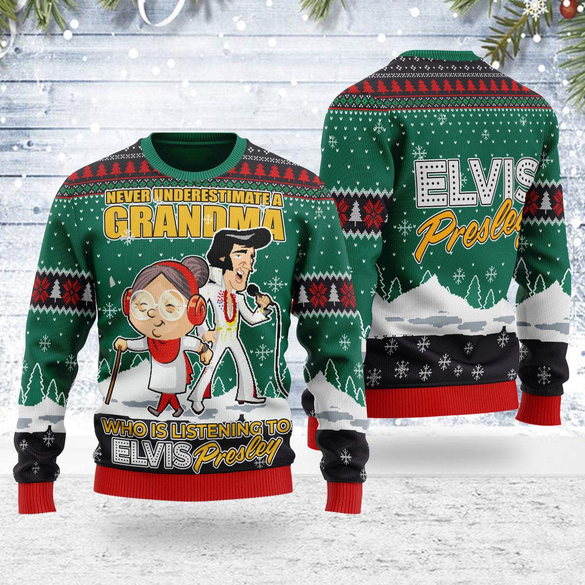 Elvis With Grandma Christmas Ugly Sweater - Gearhomie.com