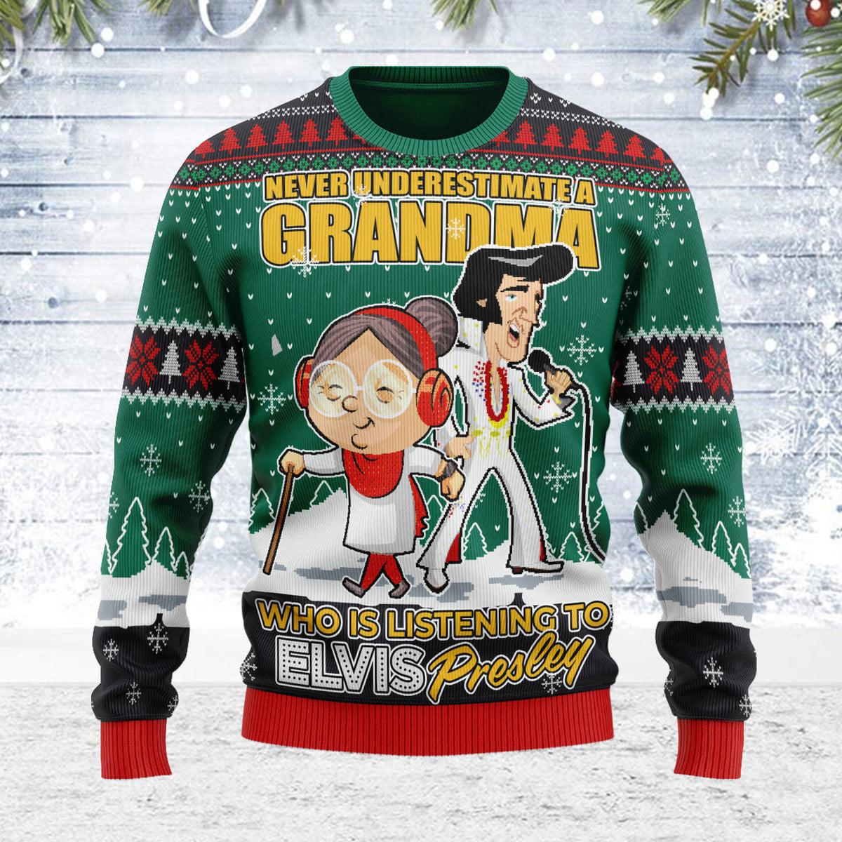 Elvis With Grandma Christmas Ugly Sweater - Gearhomie.com